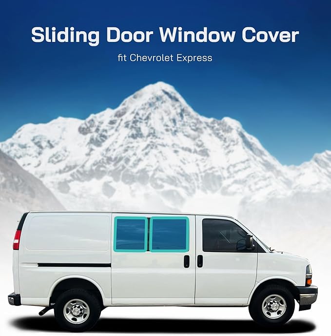 Sliding Door Window Cover for Chevy Express/Gmc Savana Van, Magnetic Insulated Blackout Window Sunshade, Foldable Design, AllSeasonGuard