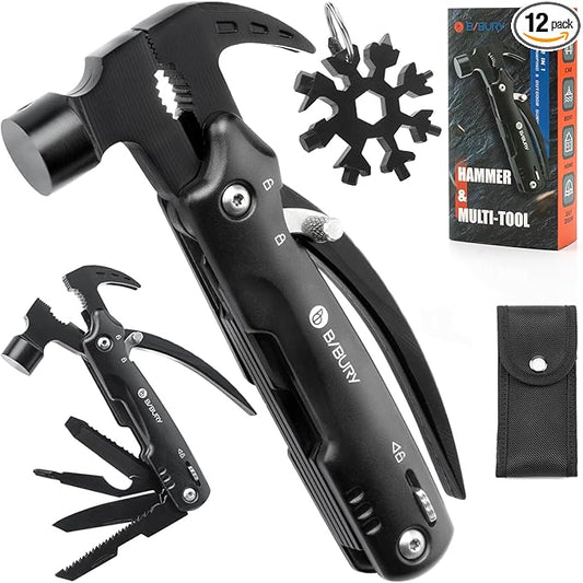BIBURY Valentines Day Gifts for Him, 12 in 1 Multitool Hammer with Snowflake Tool, Christmas Stocking Stuffers for Men, Survival Gear Outdoor Multi Tool with Safety Lock for Men Dad Grandpa Husband