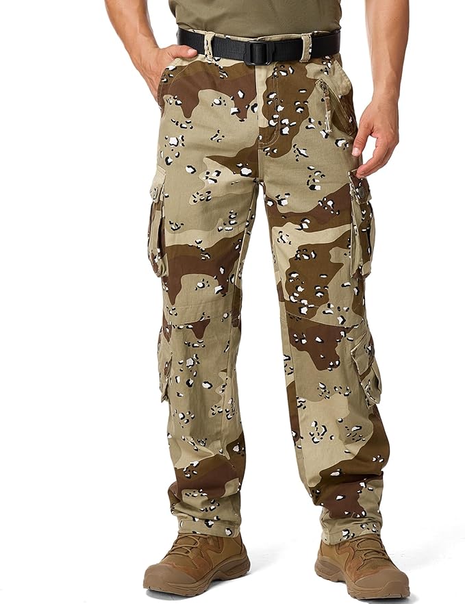 Men's BDU Casual Military Pants, Tactical Wild Army Combat ACU Rip Stop Camo Cargo Work Pants Trousers with 8 Pockets