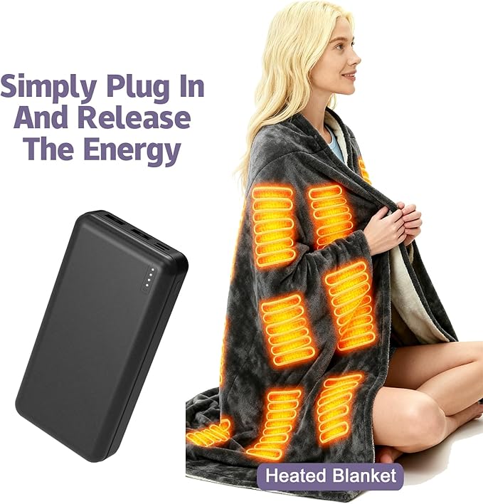 5V2A Battery Pack for Electric Heated Camping Chair, Heated Blanket, Hunting Seat Pad, Sleeping Bag USB Power Bank Camping Work Power (Black, Milliamp Hours, 10000)