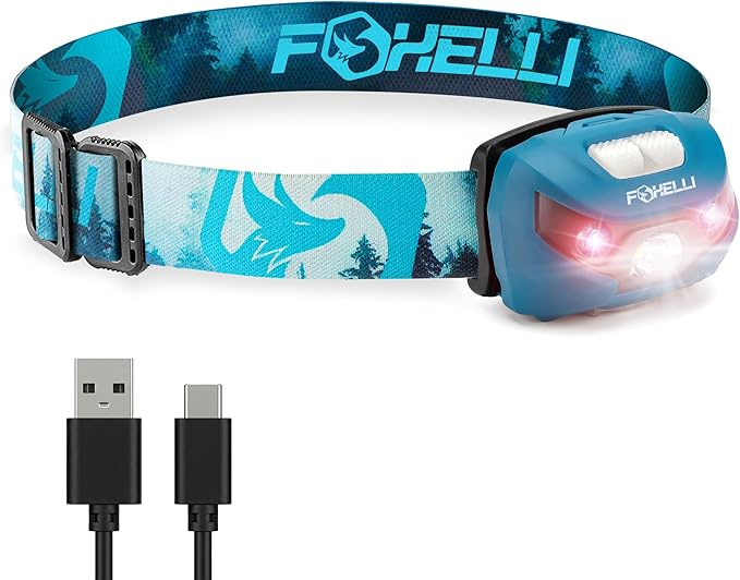 Foxelli USB-C Rechargeable LED Headlamp – Super Bright, Lightweight Head Lamp for Running, Camping, Hiking & Work – Comfortable Fit for Adults & Kids