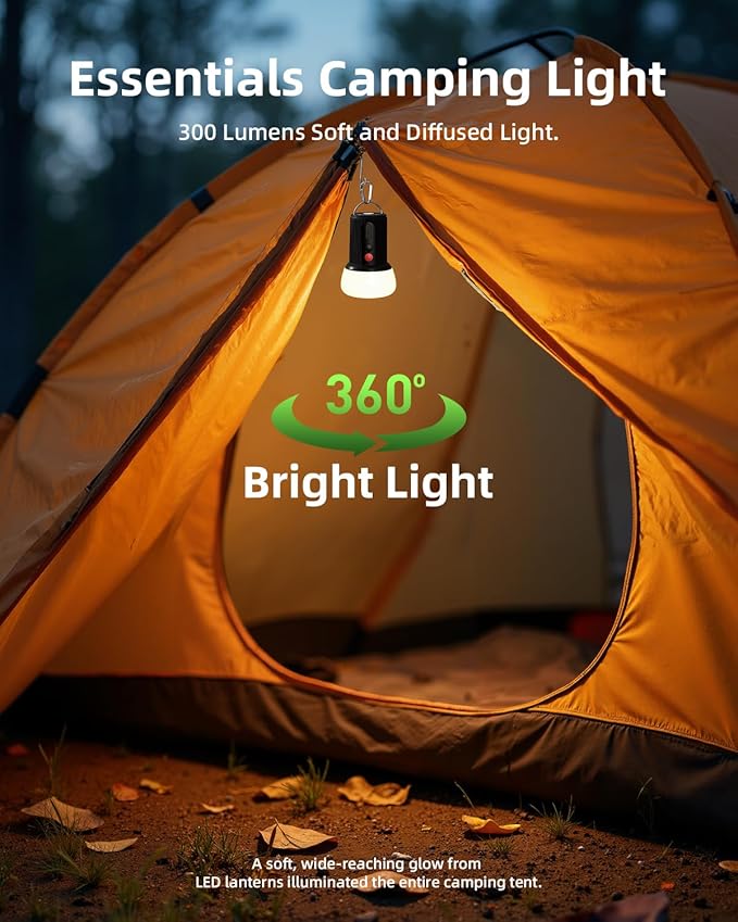EZVALO LED Rechargeable Camping Lantern, 6000mAh Emergency Outdoor Tent Light for Camping, IPX5 Water Resistant Portable Tent Lantern for Hiking, Backpacking, Fishing, Hurricane, Outages (Black)