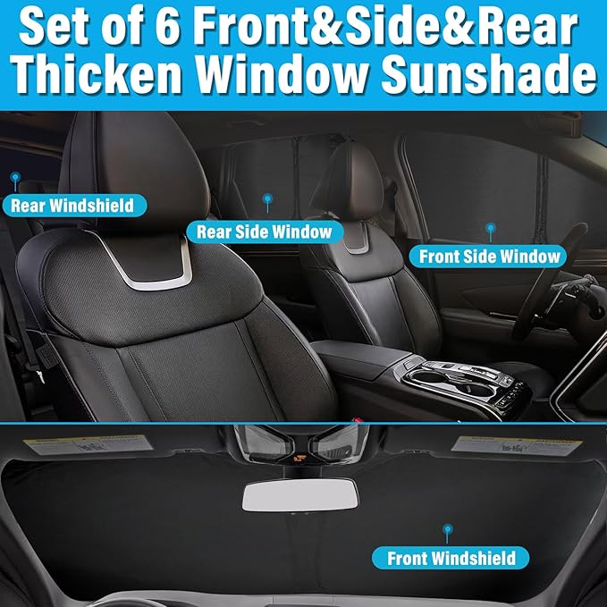 KMF 6pcs Sun Shades for Toyota Corolla 2014-2019 Accessories (Not for Corolla Cross), Full Car Window Covers Sunshade for Windshield Side Rear, UV Block and Privacy Blackout for Camping