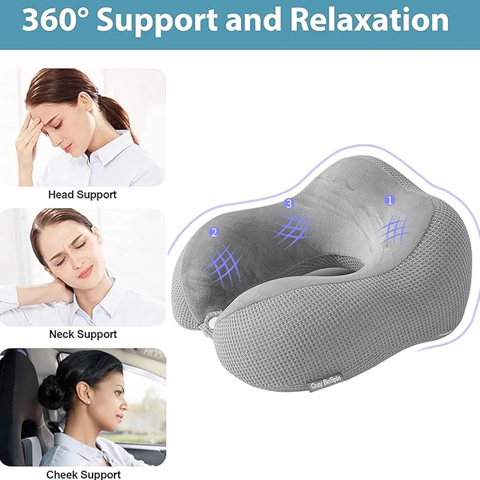Travel Pillow - Neck Pillow for Traveling, Memory Foam Portable Support Pillow,Comfortable and Lightweight Quick Pack for Camping,Sleeping Rest Cushio (Gray)