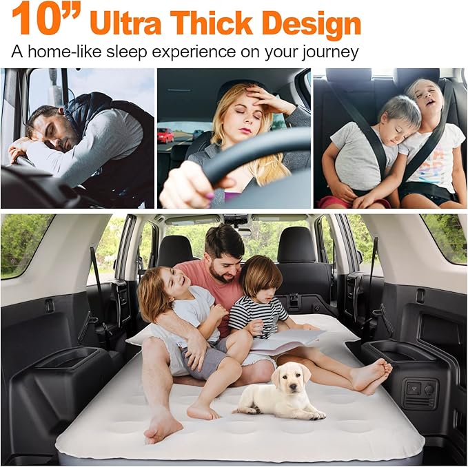 65''SUV Air Mattress Pad for SUV Trunk, 10 Inch Ultra-Thick Inflatable Car Mattress SUV, SUV Air Mattress Camping Bed with Built in Pump