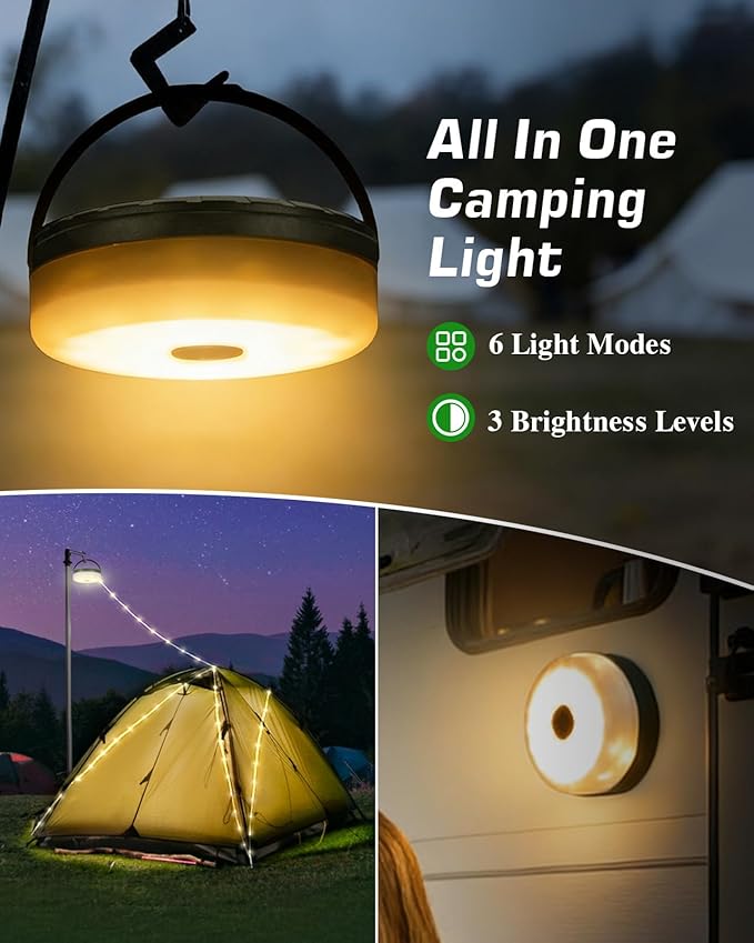 Anpro Camping String Lights 4 in 1: 32.8 Ft String with Warm White 130 LEDs, USB Rechargeable with Remote Control, Adjustable Brightness, 6 Light Modes, Portable IP65 Camping Light for Outdoor