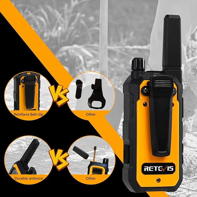 Retevis RB48 Waterproof Walkie Talkies with Earpieces, MIL-STD 810H Two Way Radios, 2-M Fallproof, VOX, 2000 mAh, Dual PTT, Vibration Call, Portable FRS Two-Way Radios Long Range, for Jobsite(4 Pack)