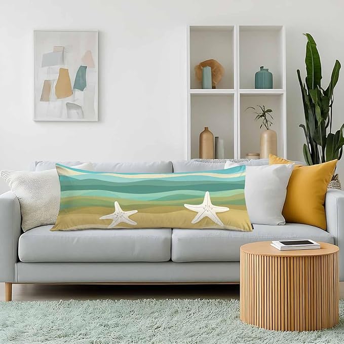 Ocean Decorative Body Pillowcase 20"X54", Abstract Sea Starfish Outdoor Body Pillow Covers Throw Pillow Cushion Covers Oversized Body Pillow Cases for Home Patio Office, Blue Beige