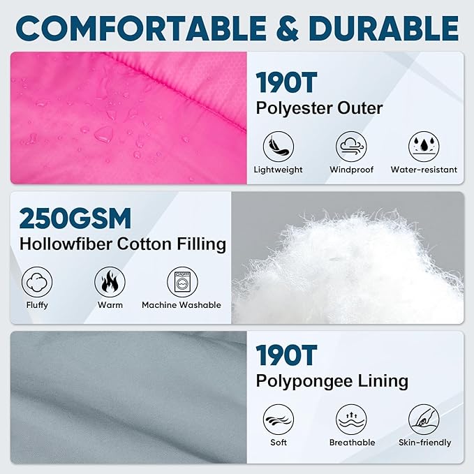 PTEROMY Sleeping Bags for Adults, Lightweight and Machine Washable, Water Resistant Backpacking Camping Sleeping Bag for Warm Cold Weather, Camping Essentials for Hiking Travel