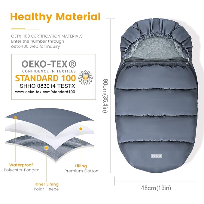 Orzbow Universal Stroller Footmuff, Winter Baby Stroller Bunting Bag, Warm Coral Fleece Stroller Sleeping Bag for Cold Weather, Waterproof & Windproof, Baby Winter Must Have, Grey