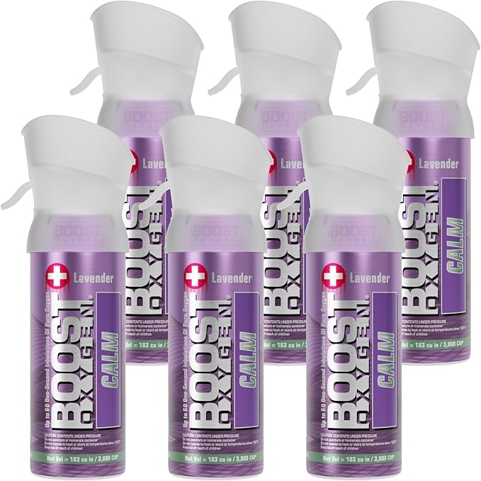 Boost Oxygen Pocket Size Calm Lavender Aroma 3L Canister | Respiratory Support for Aerobic Recovery, Altitude, Performance & Health (6 Pack)
