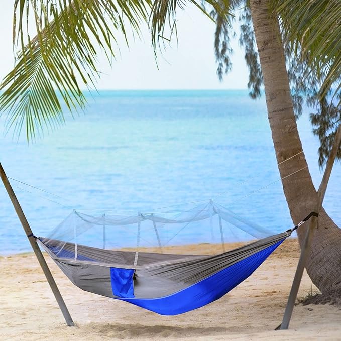 KEPEAK Camping Hammock with Net Netting, Single & Double Tree Hammock Net, Lightweight Nylon Portable Hammock for Backpacking, Camping, Travel, Beach, Yard
