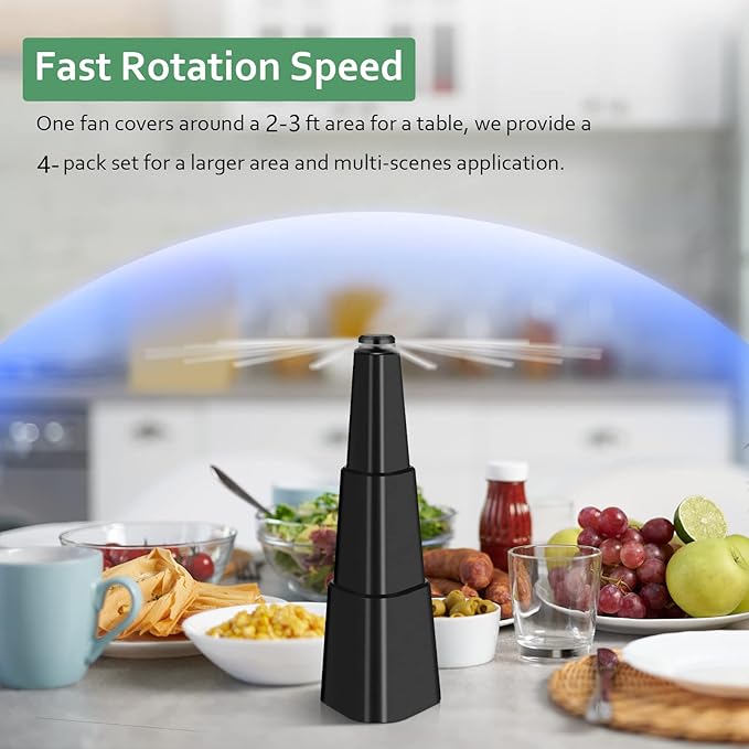 Fretech Fly Fans for Tables 4 Pack - Portable Automatic Picnic Table Food Repellent Fans Spinner for Restaurant, Party, Home