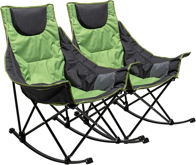 SUNNYFEEL Oversized Rocking Camping Chair 2 Pack, Fully Padded Patio Chair with Side Pocket, High Back Portable Lawn Recliner with Carry Bag, Outdoor Rocker Camp Chairs for Adults Heavy Duty 500 LBS