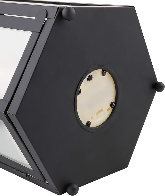 Alpine Corporation 14" Tall Outdoor Hexagonal Battery-Operated Metal Lantern with LED Lights, Black