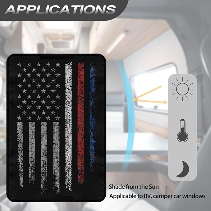RV Door Window Shade, American Flag Red Stripe 26"x17.3" Reflective RV Blackout Window Cover Privacy Camper Sun Shade, Universal Rv Accessories for Outside