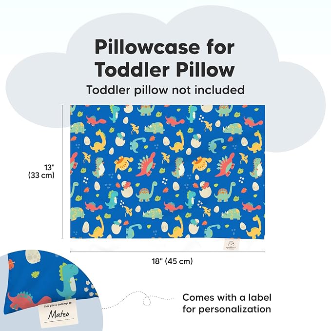 KeaBabies Toddler Pillowcase 13"x18" - Organic Cotton Toddler Pillowcase for Kids, Boys, Girls,Soft & Durable Cotton Cover for Miniature Sleepy Pillows,Cute Colors,Pillow Sold Separately(DinoWorld)