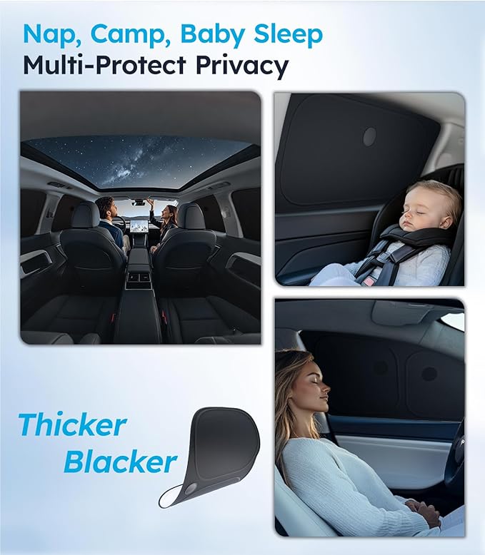 Wigoo 2026 Upgrade Tesla Model Y Side Window Sunshade [Ice-Crystal Cool, Suction No-Fall] Sun Block for Baby & Camping & Privacy Napping, 7PCS No Front Windshield for Model Y 2020-2024 Exclude Juniper