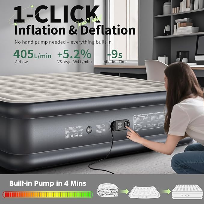 InnoTruth Cal King Air Mattress with Built in Pump, Keep Feet from Dangling, Extra Length Inflatable Blow up Mattress, Luxury Comfort for People(190CM Height), Ideal for Guest & Home, 700lbs