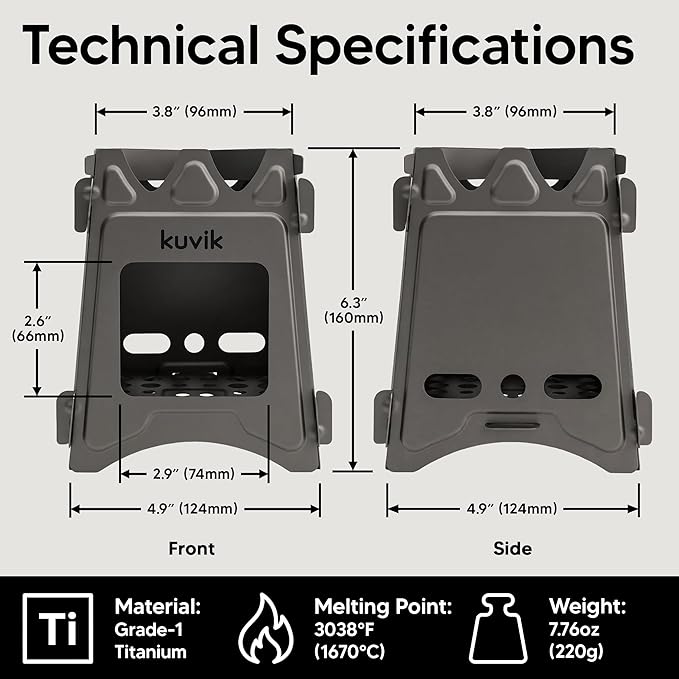 Kuvik Titanium Wood Stove - Ultralight and Compact Stove for Backpacking, Camping, and Survival