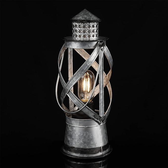 Alpine Corporation 15" H Indoor/Outdoor Vintage Metal Lantern with LED Lights, Silver