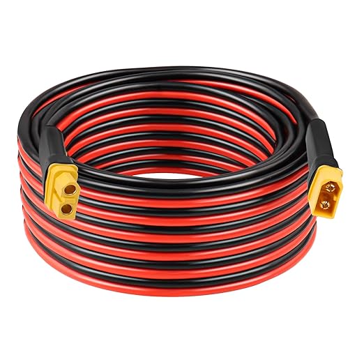 10AWG 25FT XT60 Extension Cable 2 3 5 10 15 20 25 30 35 40 50 75 100FT XT60 Female to Male Connector for Portable Power Station Solar Panel RC Battery
