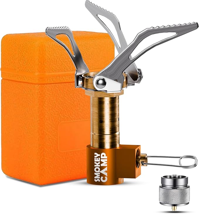 Mini 3000W Camping Stove, Ultralight Backpacking Camp Stove with a Carrying Case and an Additional Adapter, Compatable with Isobutane and Propane Tanks, Portable and Collapsible