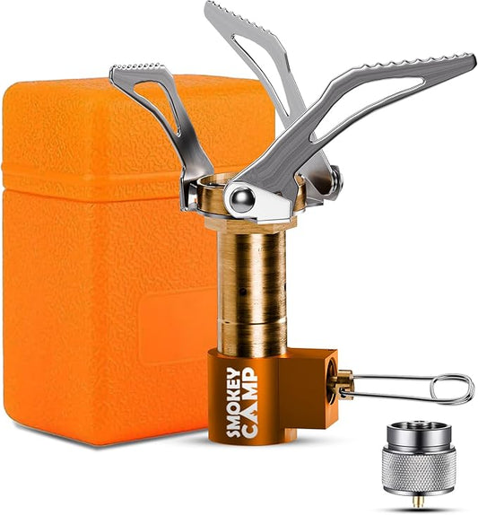 Mini 3000W Camping Stove, Ultralight Backpacking Camp Stove with a Carrying Case and an Additional Adapter, Compatable with Isobutane and Propane Tanks, Portable and Collapsible