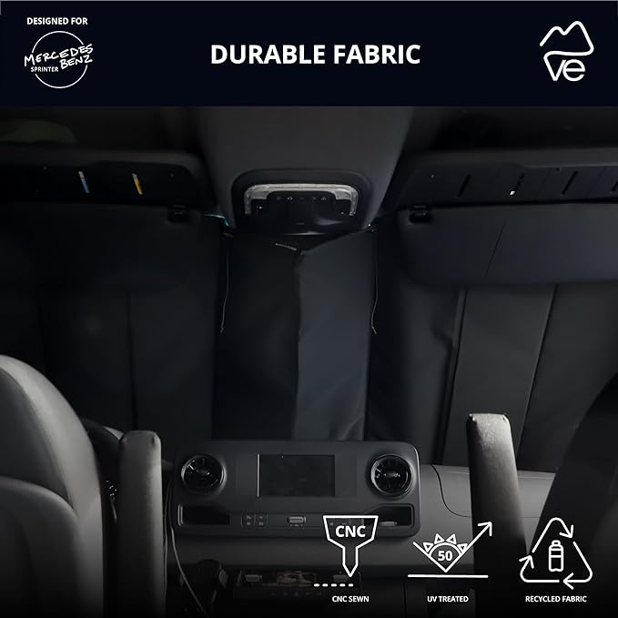 VanEssential Insulated Reflective Blackout Window Cover Designed for Mercedes-Benz NCV3 & VS30 (Van Years 2007 to Current), Front Windshield, Black Reflective