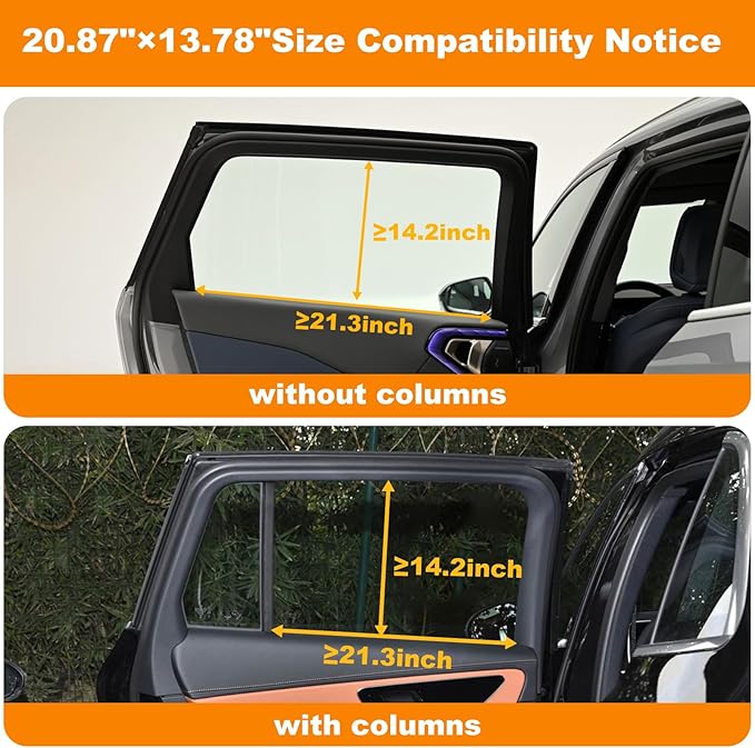 Car Window Shades – Static Cling Sun Shade for Front & Rear Side Windows – 2 Sizes (15.75" x 13.78" & 20.87" x 13.78") – Car Privacy Window Covers with Glare Blocker – No Tools Needed