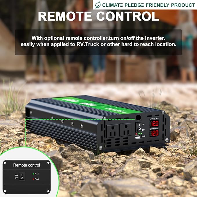 3000W Power Inverter 12V DC to 110V/120V AC Converter, 6000W Peak, LCD Display & Remote Control, Dual AC Outlets & USB Port for RV Truck Solar System, Emergency Backup, Outdoor Camping
