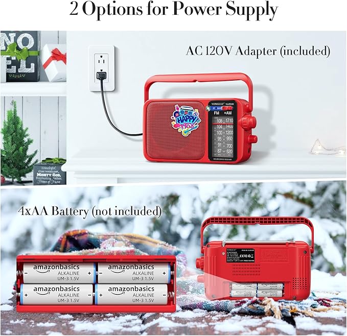 YOWGULF AM FM Radio with Best Reception,Bluetooth Portable AM FM Transistor,Battery Operated Radios or AC Power,Large Dial,Headphone Jack, Gifts for Seniors Elderly