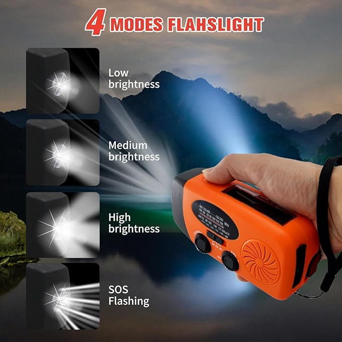iRonsnow Solar Emergency Hand Crank Weather Radio, Portable Self Powered NOAA AM/FM Radios with SOS Alarm LED Flashlight 5000mAh Smart Phone USB Charger for Camping (Orange)
