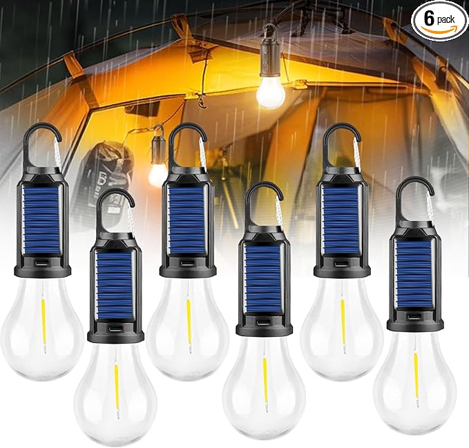 Solar Camp Tent Lights, Rechargeable Hooked Light 3 Light Modes Portable Solar Camping Lantern for Hiking, Party, Camping, Fishing Emergency