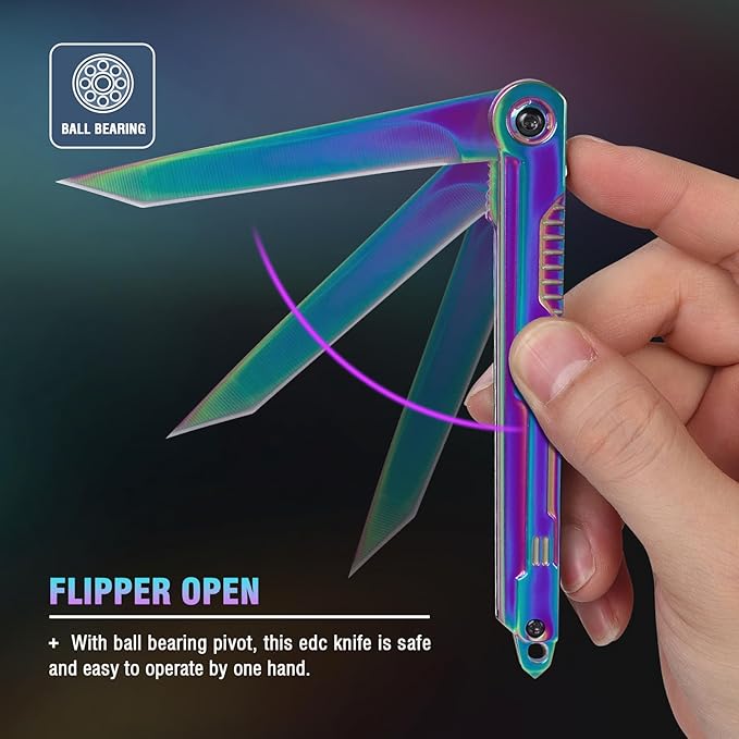 FUNBRO Rainbow Pocket Knife for Men & Women - EDC Folding Knives with Clip, Glass Breaker, Flipper and Liner Lock for Self Defense - Cool Survival Knife for Outdoor Camping