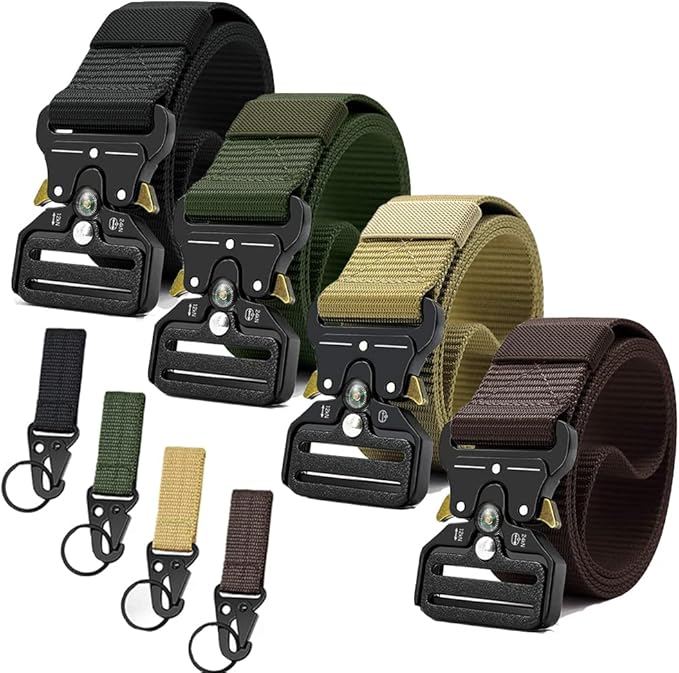 Tactical Belt Men 4 Pack, Compass Military Nylon Web Belt, Heavy Duty Belt Quick Release Metal Buckle Riggers Belt