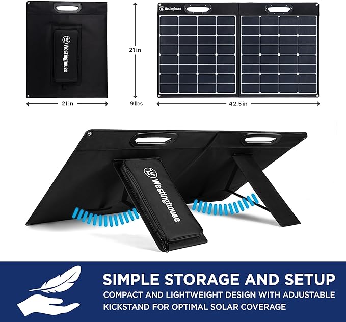 Westinghouse Portable 100W Solar Panel for Portable Power Stations, iPhone, iPad, Tablets, Laptop, with QC 3.0 USB and USB-C ports, DC Output, for Outdoors, Camping, RVs, and Travel