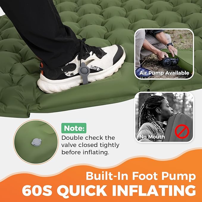 KingCamp Sleeping Pad for Camping, Ultralight Connectable Inflatable Sleeping Pad Camping Mattress with 6.3" Built-in Pillow & Foot Pump for Backpacking Hiking Tent Cot