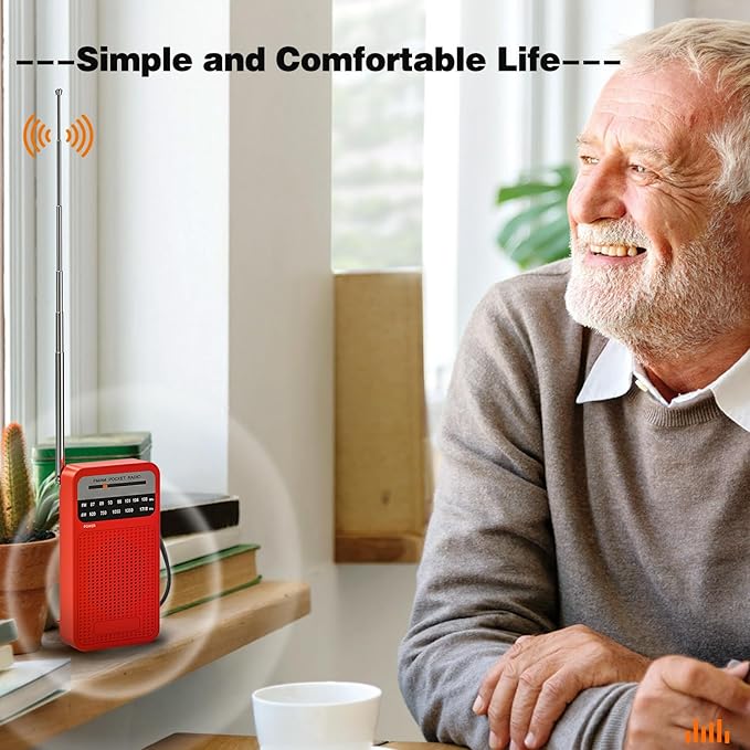 Portable Radio AM FM with Long Range Reception, Goodes Transistor Radio with Loud Speaker, 2AA Battery Operated, Headphone Jack for Indoor, Outdoor and Emergency Use-Red