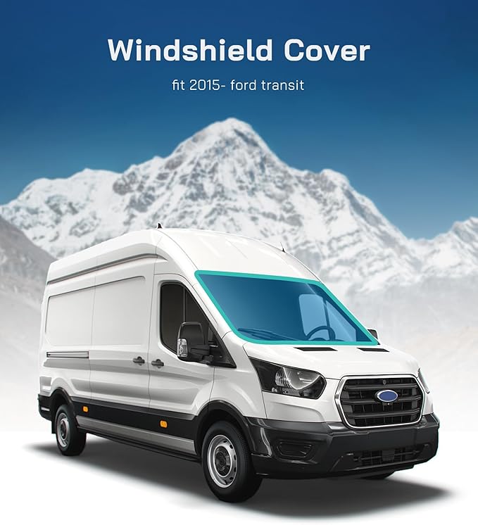 Windshield Cover for Ford Transit Medium/High Roof 2015-2026, Full Coverage, Insulated Blackout Foldable Windshield Sunshade, AllSeasonGuard