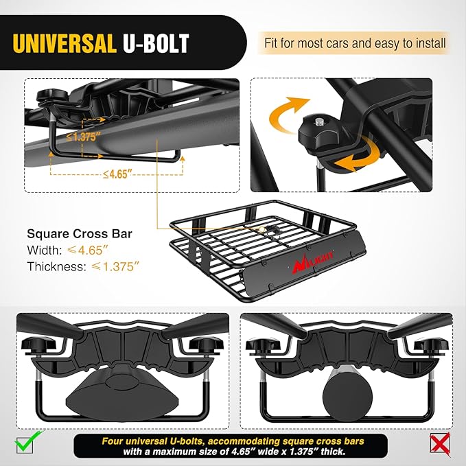 Nilight 43" x 39" x 6" Universal Roof Rack Cargo Basket Heavy-Duty 250LBS Capacity Rooftop Cargo Carrier Luggage Holder for SUV Truck Vehicle