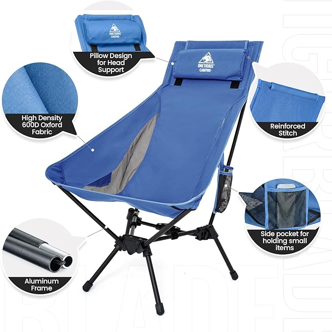 ONETIGRIS Tigerblade High Back Camping Chair with Pillow Design, Comfortable Widened Seat Folding Chair