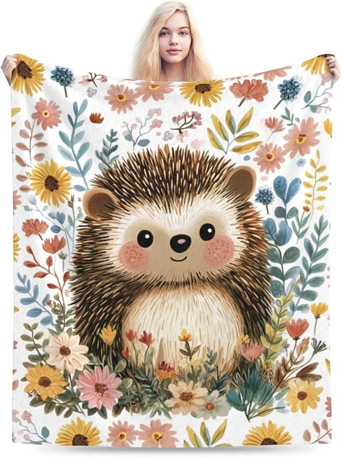 Cute Hedgehog Blanket Soft Cozy Hedgehog Flannel Fleece Throw Blanket Animal Decor Warm Lightweight Bedding Stuff Plush Blanket Gifts for Lover Girls Boys Adults Kids Women 50"x60"