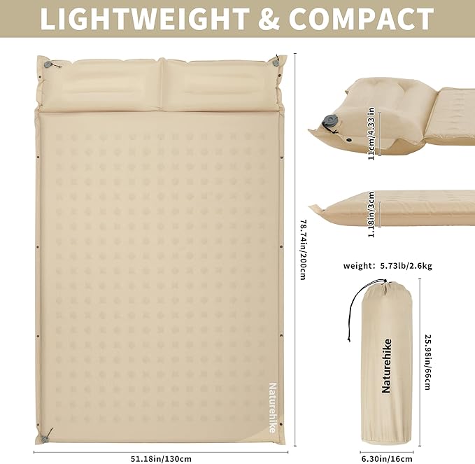 Naturehike Connectable Double Self Inflating Sleeping Pad, 1.18" Memory Foam Camping Pad, Backpacking Camping Mattress Pad for Tent, Travel, Car, Hammock