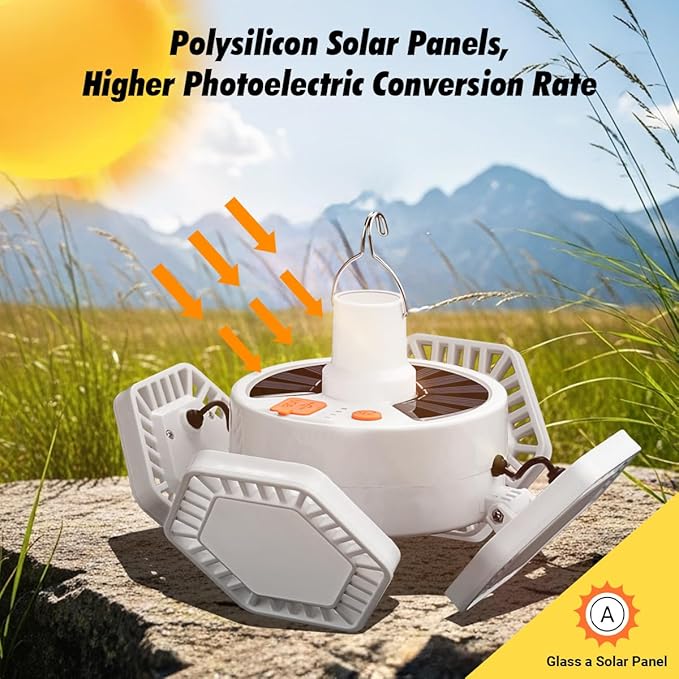 USB Solar Camping Light with Remote Control - Folding Rechargeable Lantern, 360°Lighting Waterproof Hanging Tent Lights Outdoor Light for Camping, Hiking, Outage, Emergency, Hurricane (169 LEDs)
