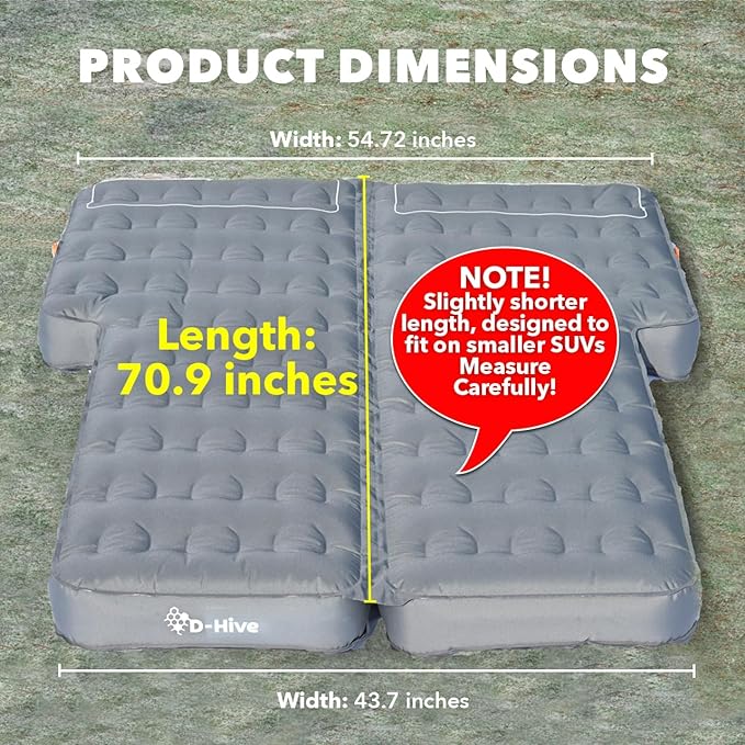D-Hive Shortened Length - Unbeatable Durability SUV Air Mattress for Car Camping, Durable Extra Thick 300D Oxford Fabric, Quick Easy Set-Up w/Electric Pump, Car Mattress with Base Extenders 180cm