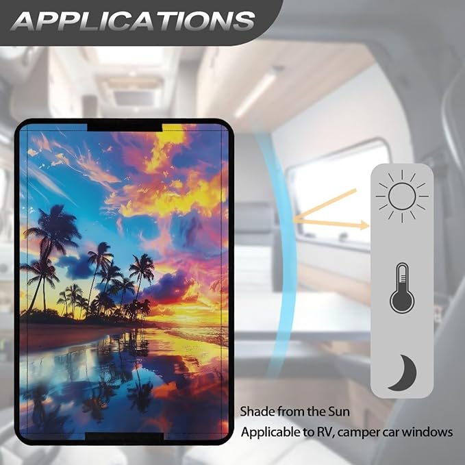 RV Camper Door Window Shade Cover, Burning Cloud Palm Reflective RV Door Protector UV Rays Protection RV Window Shade, Foldable Travel Trailer Door Blackout Window Shade