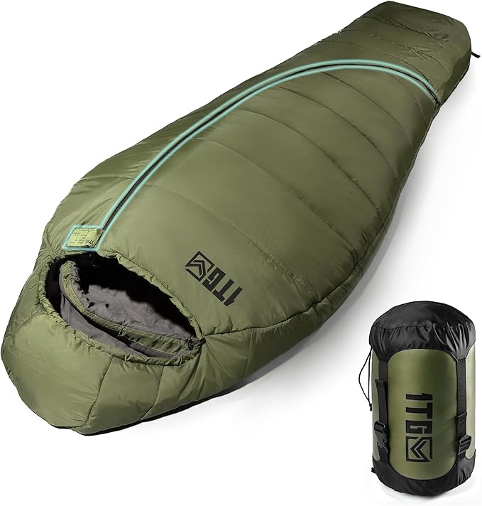 Mummy Sleeping Bag for Adults, 25℉-36℉ Cold Weather Backpacking Sleeping Bag, Lightweight 3-4 Season Winter Camp Bag with Adjustable Hood & Compression Sack, Machine Washable
