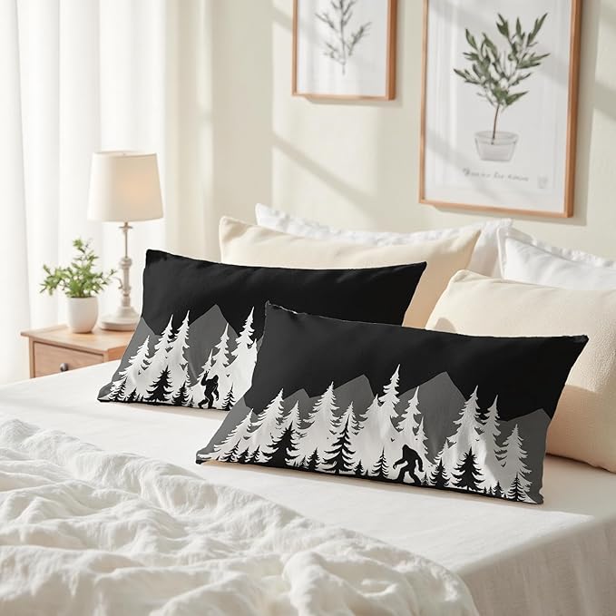 Funny Bigfoot Sasquatch Forest Throw Pillow Covers 12x20 Set of 2,Camper Decor Pillowcase,Camping Camper Bigfoot Gifts for Women,Big Foot Sasquatch Gifts