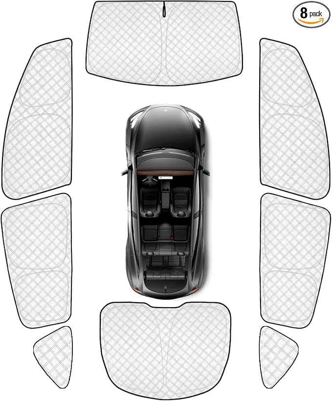 KMF 8pcs Thicken Sun Shades for Tesla Model Y 2020-2024 (Not Juniper) Accessories, Tesla Y Full Car Window Covers Sunshade for Windshield Side Rear, UV Block and Blackout Privacy for Camping Outdoor